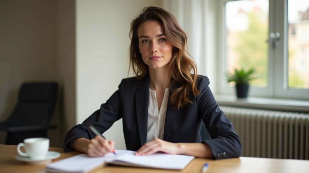 Personne travaillant à un bureau avec un cahier ouvert et une tasse de café à côté